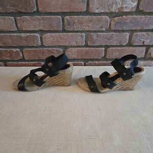 Eric Michael Espadrill Sandal Size 5 Black Elastic Straps